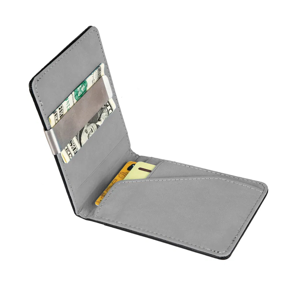 Unisex PU Leather Wallet RFID Blocking Slim Bifold Credit Card Holder With Money Clip